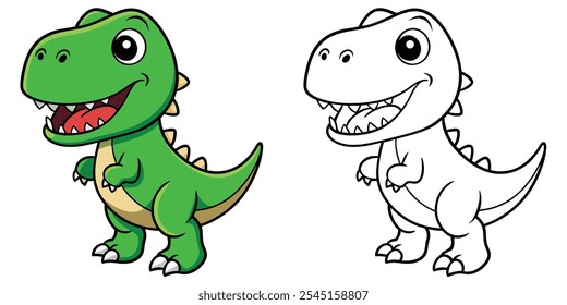 Cute T-Rex Coloring Pages For Kids Imprimível. Desenho animado T-Rex com contorno de ilustração de vetor de caracteres