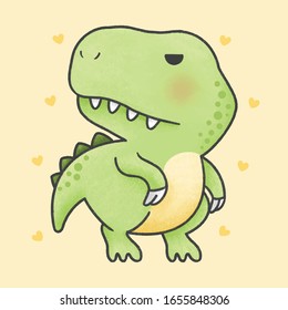 Cute t-rex dinosaur hand drawn cartoon animal character. Hand drawing vector. Cartoon character design.