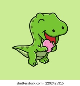 CUTE T-REX EAT BAKERY SUITABLE FOR MASCOT, ICON, LOGO, STICKER AND RELATED BUSINESS