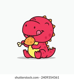 cute t-rex eating meat, dinosaurs cartoon-illustration.eps