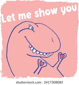 Cute Trex showing a heart with his hands. Hand drawn illustration vector