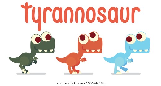 Cute T-Rex walking. Dinosaur life. Vector illustration of prehistoric character in flat cartoon style isolated on white background. Funny Tyrannosaurus with big eyes. Variants of coloring.