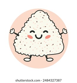 Cute Triangle Onigiri White Rice Japanese Food Cartoon Character with Smile Expression