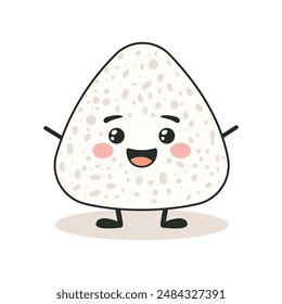 Cute Triangle Onigiri White Rice Japanese Food Cartoon Character with Smile Expression
