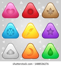 Cute triangle shape button Represents various season symbols.
