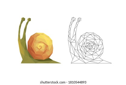 Caricatura de caracol de triángulo lindo. Arte de estilo poligonal. Ilustración vectorial
