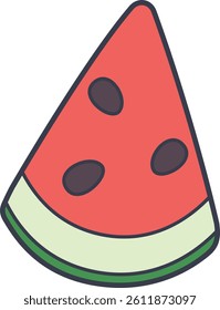 Cute triangle-shaped slice of watermelon in flat style. Ideal for summer, fruit-themed illustrations, or healthy food content
