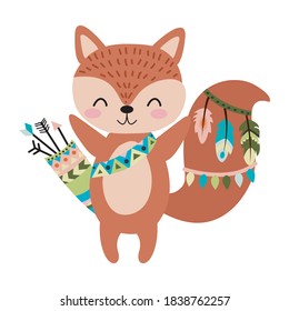 
cute tribal animals. cute red fox vector illustration