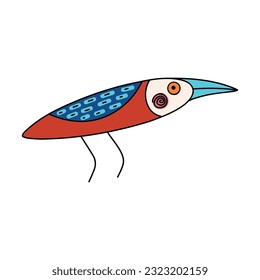 Cute tribal bright bird, Modern flat illustration in a trendy doodle style
