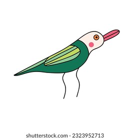 Cute tribal bright bird, Modern flat illustration in a trendy doodle style