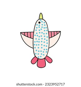 Cute tribal bright bird, Modern flat illustration in a trendy doodle style