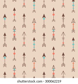Cute tribal geometric seamless pattern in cartoon style with arrows for fabric and web backgrounds