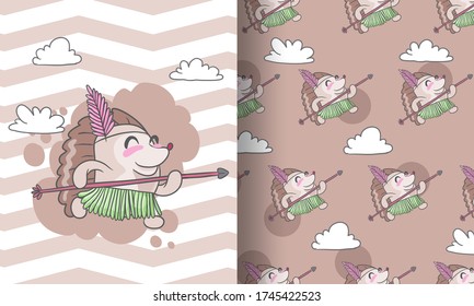 Cute tribal hedgehog with pattern illustration for kids