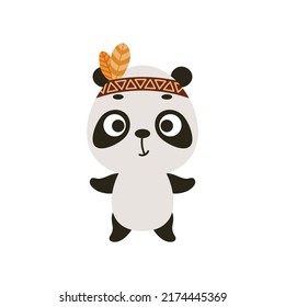 Cute tribal panda. Wild and free. Cartoon animal character for kids t-shirts, nursery decoration, baby shower, greeting card, invitation, house interior. Vector stock illustration