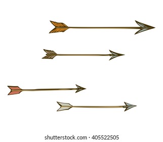 Cute tribal sharp boom arm shaft set isolated on white backdrop. Freehand outline ink hand drawn symbol line picture sketchy in art scribble retro style pen on paper. Closeup view with space for text