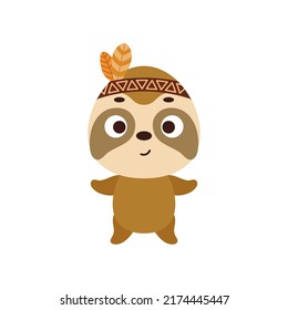 Cute tribal sloth. Wild and free. Cartoon animal character for kids t-shirts, nursery decoration, baby shower, greeting card, invitation, house interior. Vector stock illustration