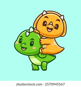 Cute Triceratop Playing With Trex Dinosaur Cartoon Vector 
Icon Illustration. Animal Nature Icon Concept Isolated 
Premium Vector. Flat Cartoon Style