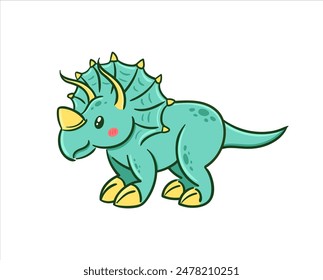 Cute triceratops in Asian kawaii style. Dinosaur, prehistoric lizard, mascot. Cartoon character Funny vector illustration for stickers, logo, mascot, isolated elements