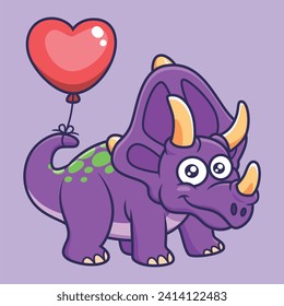 Cute triceratops with balloon on his tail dinosaur cartoon character vector Illustration