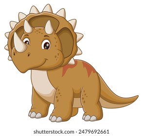 Cute Triceratops Cartoon. Animal Nature Icon Concept Isolated Premium Vector. Vector Illustration