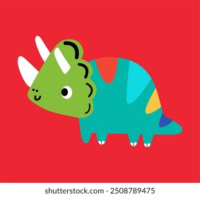 Cute triceratops in cartoon scandinavian style. Vector illustration for a kids room. Hand drawn dino isolated on white background. Dino character.