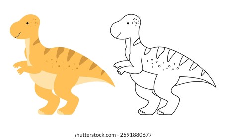 Cute triceratops, coloring book for kids. Tyrannosaurus Rex, dino, children's coloring book with color example. Outline, coloring page. Vector illustration.