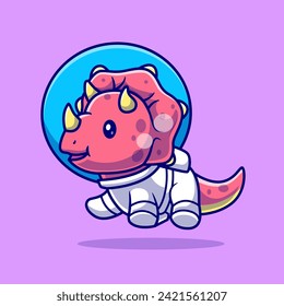 Cute Triceratops Dino Astronaut Cartoon Vector Icon Illustration. Animal Science Icon Concept Isolated Premium Vector. Flat Cartoon Style