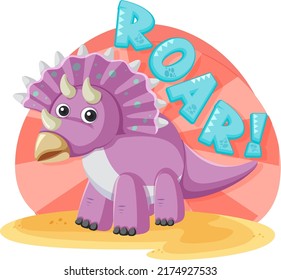Cute triceratops dinosaur cartoon illustration