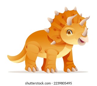 Cute triceratops dinosaur cartoon illustration isolated on white background