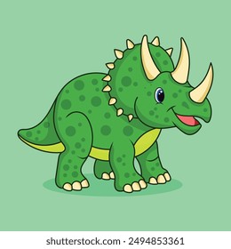 Cute Triceratops Dinosaur Cartoon Illustration Prehistoric Wildlife Art