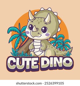 Cute Triceratops Dinosaur Character Mascot in Hand Drawn Vector Cartoon Illustration Design for kid, sticker, badge, patch, banner, greeting card, invitation