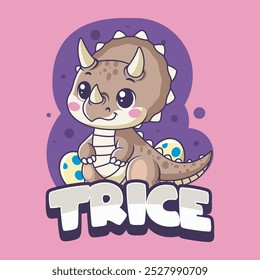 Cute Triceratops Dinosaur Character Mascot in Hand Drawn Vector Cartoon Illustration Design for kid, sticker, badge, patch, banner, greeting card, invitation