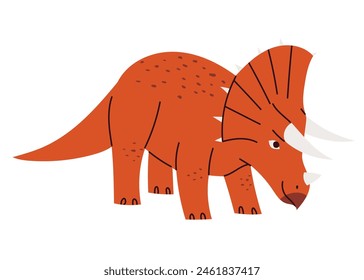 Cute Triceratops dinosaur, childish hand drawn vector illustration with prehistoric creature, isolated on white