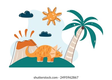 Cute triceratops. Dinosaur Kids Style. Cute character. Flat vector illustration.