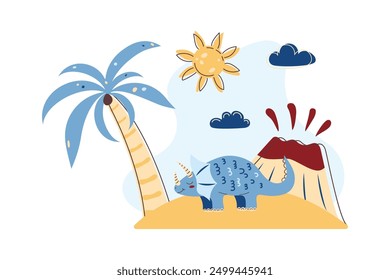 Cute triceratops. Dinosaur Kids Style. Cute character. Flat vector illustration.