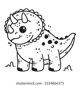 Un lindo dinosaurio Triceratops con gafas de sol en Ilustración vectorial dibujada a mano. Estilo del arte de la línea de Doodle, aislado y fácil de utilizar para los diseños de los niños y los proyectos creativos.