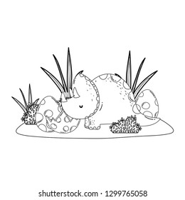 cute triceratops with eggs scene