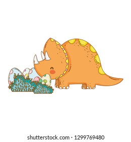 cute triceratops with eggs scene