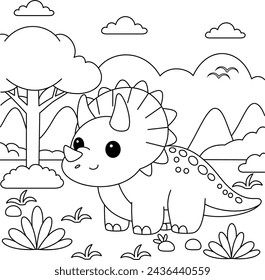 Cute Triceratops Grazing Dinosaur   Coloring Page
