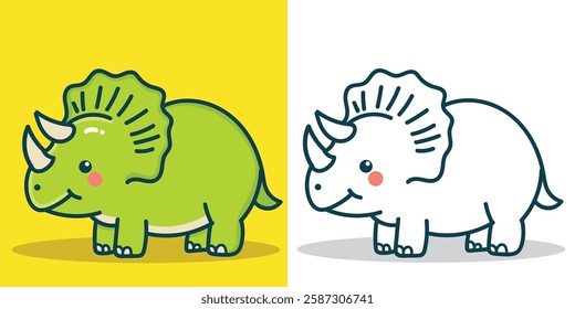 a cute triceratops illustration for a design element, mascot, or coloring book element