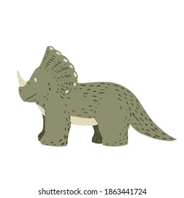 Cute triceratops isolated on white background. Dinosaurs jurassic cartoon in doodle vector illustration.