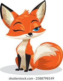 Cute tricky fox winks and grins. Vector illustration