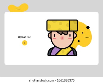 Cute troglodyte avatars on white background and black yellow abstract