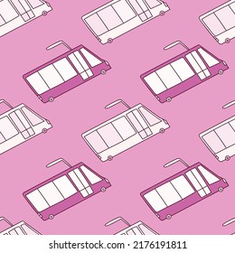 Cute trolleybus seamless pattern. City transport wallpaper. Kids electric vehicle background. Simple design for fabric, textile print, wrapping, cover, surface