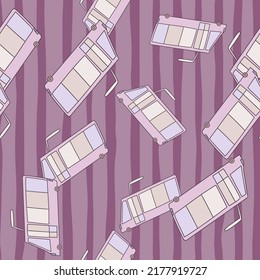 Cute trolleybus seamless pattern. City transport wallpaper. Kids electric vehicle background. Simple design for fabric, textile print, wrapping, cover, surface