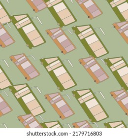 Cute trolleybus seamless pattern. City transport wallpaper. Kids electric vehicle background. Simple design for fabric, textile print, wrapping, cover, surface