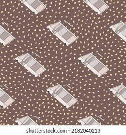 Patrón de trolebús sin fisuras. Papel mural de transporte urbano. Fondo del vehículo eléctrico infantil. Diseño sencillo para tela, impresión textil, envoltura, cubierta, superficie
