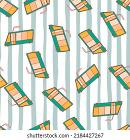 Cute trolleybus seamless pattern. City transport wallpaper. Kids electric vehicle background. Simple design for fabric, textile print, wrapping, cover, surface
