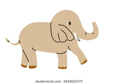 Cute tropical animal elephant baby character standing. Vector illustration isolated. Can used for cards and backgrounds. 