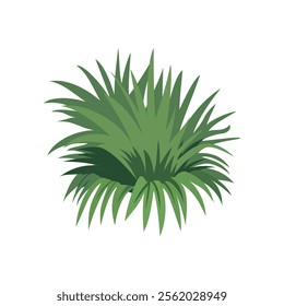 Cute tropical bush with green leaves. Green foliage, wild floral. Vacation, travel, trip, beach. Cartoon vector. Isolated on white background